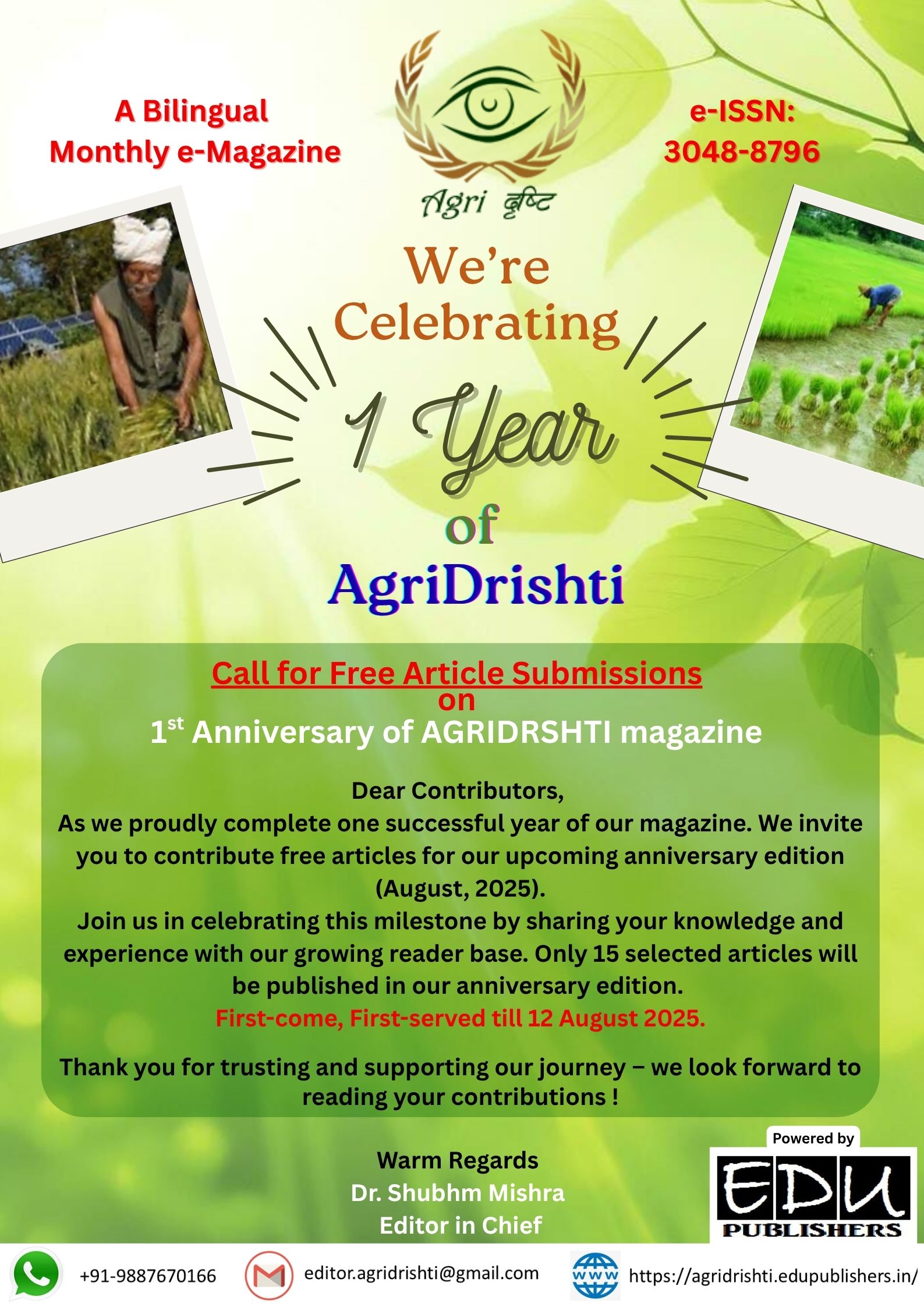 Inviting popular articles for special issue on AGRONOMY Article submission deadline 15 Jan 2025 (1)